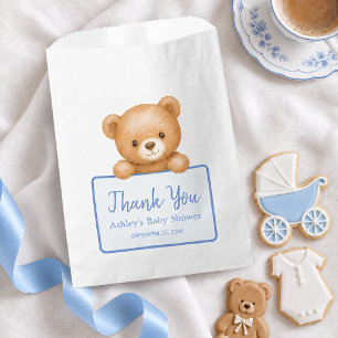 Teddy Bear Blue Script Thank You Baby Boy Shower Favour Bags
