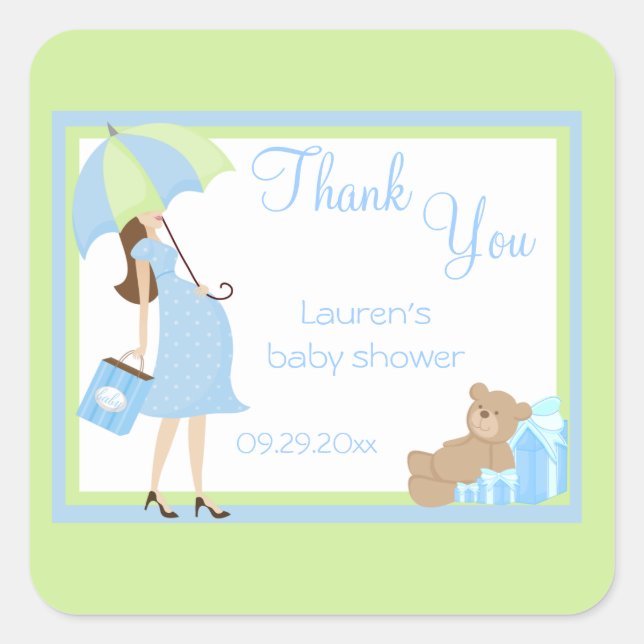 Teddy Bear Blue Shopper Baby Shower Stickers (Front)