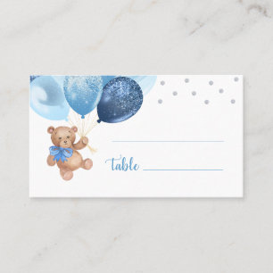 Teddy Bear Blue Silver Balloons Baby Shower Place Card