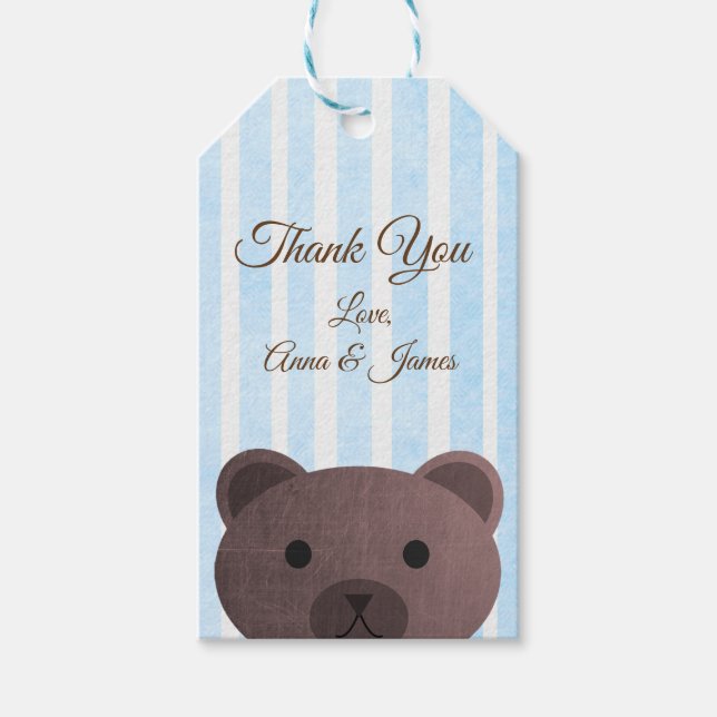 Teddy Bear Blue Striped Thank You Tag (Front)