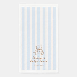 Teddy Bear Blue Stripes Baby Shower Napkin