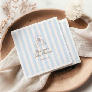 Teddy Bear Blue Stripes Baby Shower Napkin