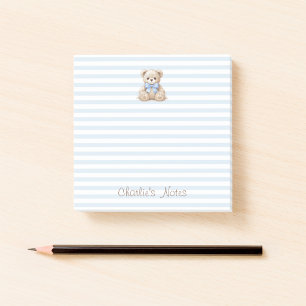 Teddy Bear & Blue Stripes Custom Name Script Kid Post-it Notes
