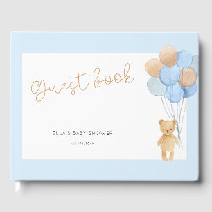Teddy Bear Blue Tan Balloons Baby Shower Guest Book