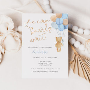 Teddy Bear Blue Tan Balloons Baby Shower Invitation