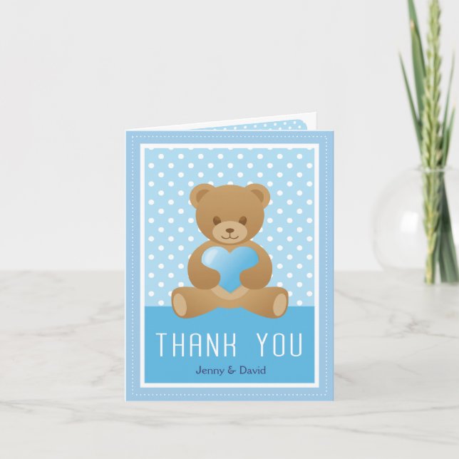 Teddy bear blue thank you card (Front)