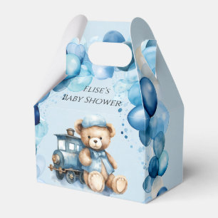 Teddy Bear Blue Train Boy Baby Shower Favour Box