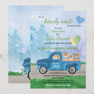 Teddy Bear Blue Truck Balloons Forest Baby Shower Invitation