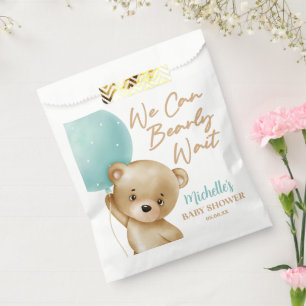 Teddy Bear Blue We Can Bearly Wait Baby Shower Favour Bags