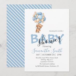 teddy bear blue white invitations