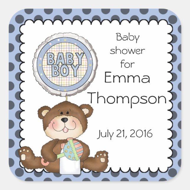 Teddy Bear Blue with Black Boy Square Sticker (Front)