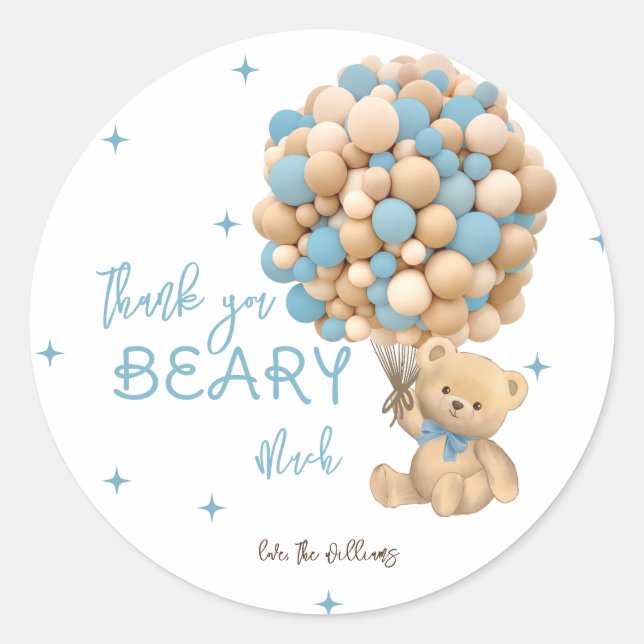 Teddy Bear Boho Baby Boy Shower Thank You  Classic Round Sticker (Front)