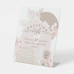 Teddy Bear Boho baby shower Pacifier Hunt game Pedestal Sign