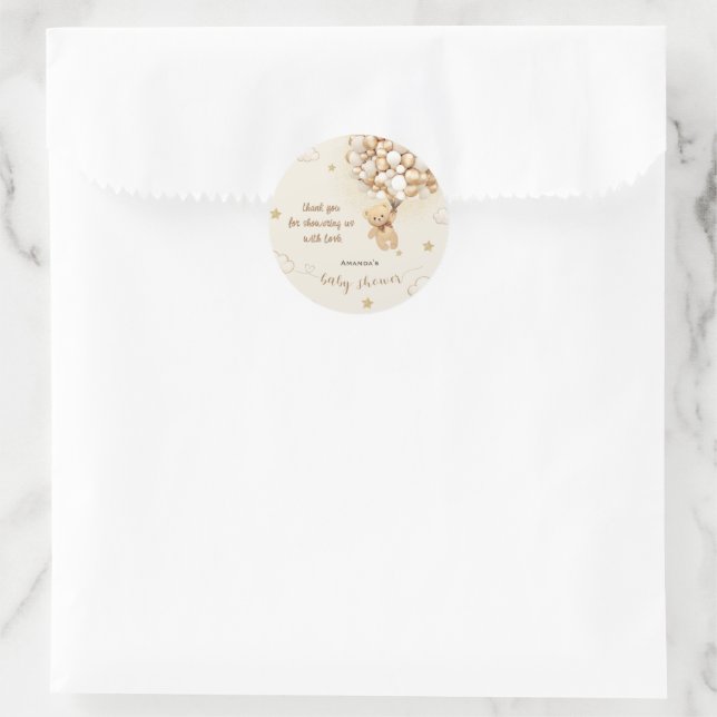 Teddy Bear Boho Baby Shower Thank You Classic Round Sticker (Bag)