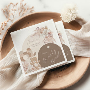 Teddy Bear Boho Bearly Wait Baby Shower Napkin
