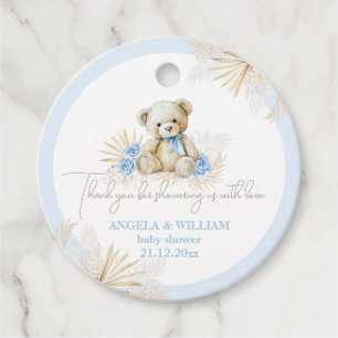 Teddy Bear Boho Blue Boy Thanks Baby Shower Favour Tags