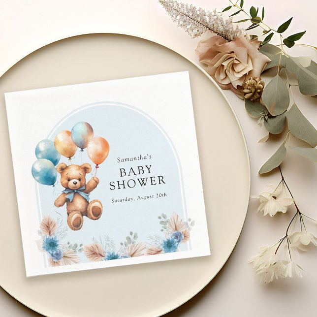 Teddy Bear Boho Boy Baby Shower Napkin (Creator Uploaded)