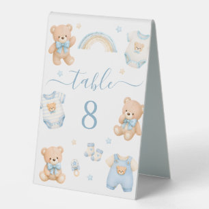 Teddy Bear Boho Clothes Baby Shower Table Number