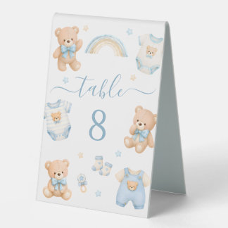 Teddy Bear Boho Clothes Baby Shower Table Number
