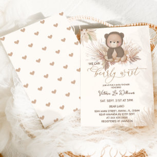 Teddy Bear Boho Pampas Brown Baby Shower Invitation