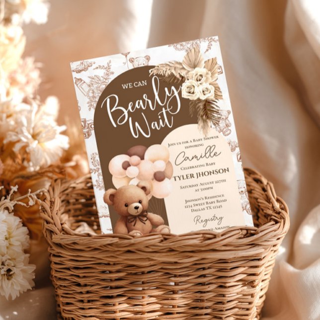 Teddy Bear Boho Pampass Toille Baby Shower Invitation (Creator Uploaded)