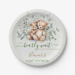 Teddy Bear Boho Twins Gender Neutral Baby Shower Paper Plate