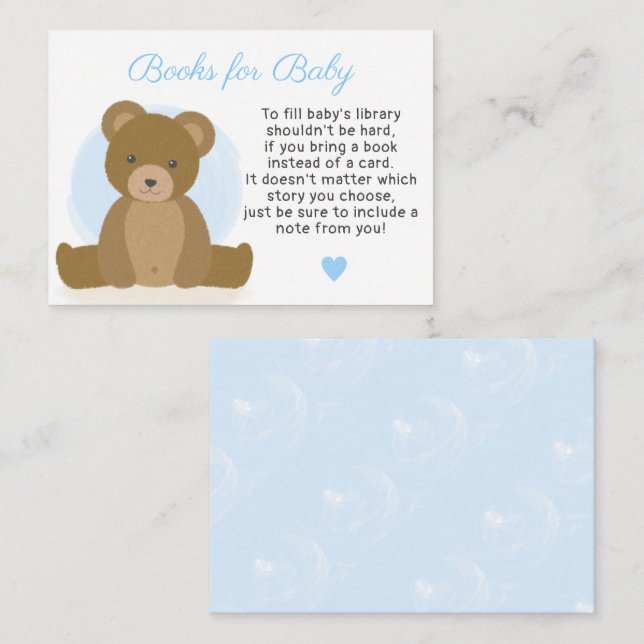 Teddy Bear Books for Baby Boy Baby Shower Enclosure Card (Front/Back)