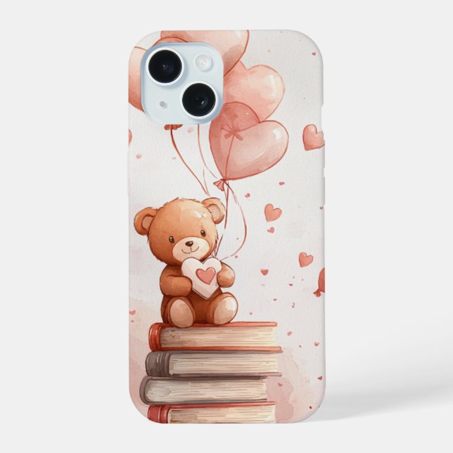 Teddy Bear & Books iPhone 15 Case (Back)