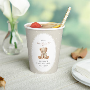 Teddy Bear, Bow, Beige Polka Dots, Baby Shower Paper Cups