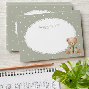 Teddy Bear, Bow, Green Polka Dots, Baby Shower Envelope
