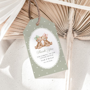 Teddy Bear, Bow, Green Polka Dots, Gender Reveal Gift Tags