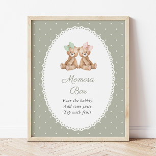Teddy Bear, Bow, Green Polka Dots, Momosa Bar Poster