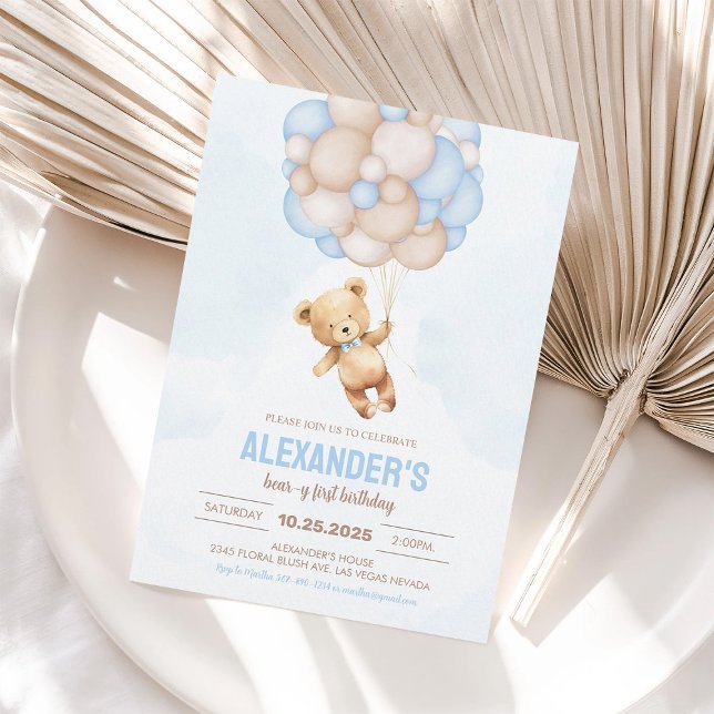 Teddy Bear Boy 1st Beary First Birthday Invitation (Creator Uploaded)