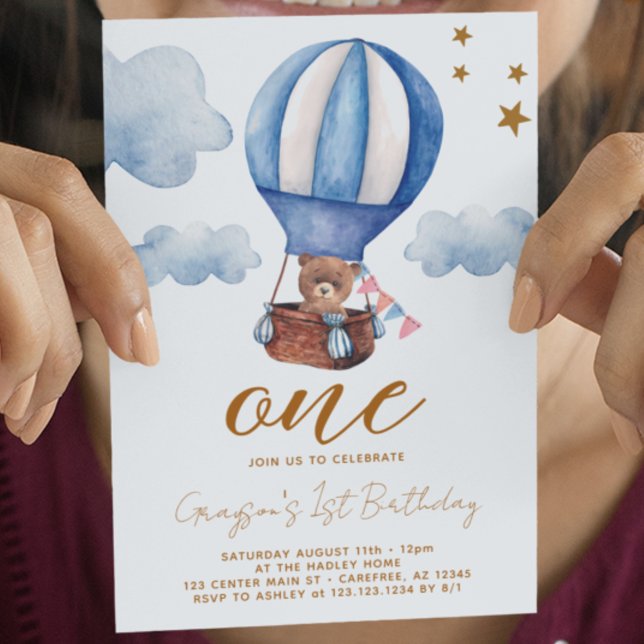 Teddy Bear Boy 1st Birthday Invitation (Creator Uploaded)