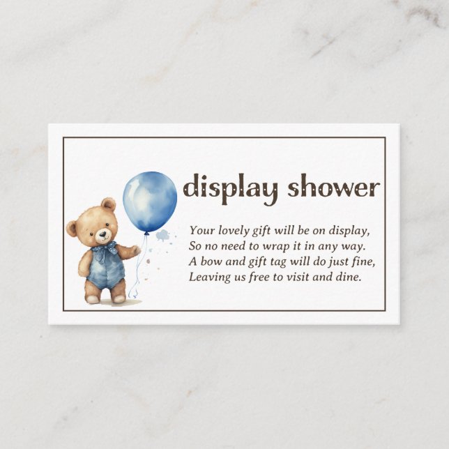 Teddy Bear Boy Baby Display Shower Enclosure Card (Front)