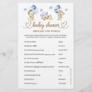 Teddy bear boy Baby Shower Around the World
