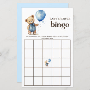 Teddy Bear Boy Baby Shower Bingo Game