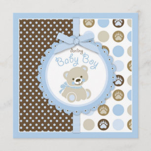 Teddy Bear Boy Baby Shower Blue 2 Invitation