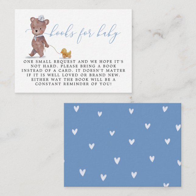 Teddy Bear Boy Baby Shower Book Request Enclosure Card (Front/Back)