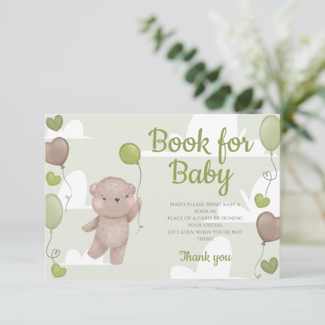 Teddy Bear Boy Baby Shower Books For Baby Card (Standing Front)