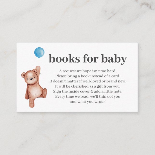 Teddy Bear Boy Baby Shower Books For Baby Insert (Front)