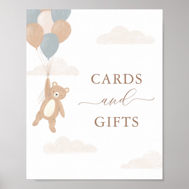 Teddy Bear Boy Baby Shower Cards and Gifts Sign (Front)