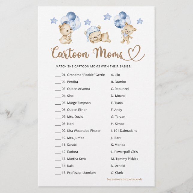 Teddy bear boy baby shower Cartoon Moms (Front)