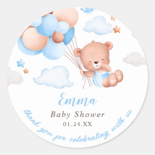 Teddy Bear Boy Baby Shower Classic Round Sticker
