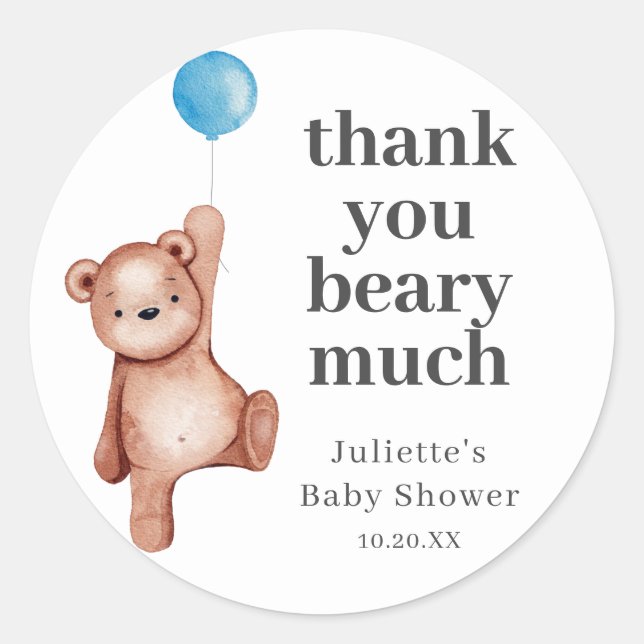 Teddy Bear Boy Baby Shower Classic Round Sticker (Front)