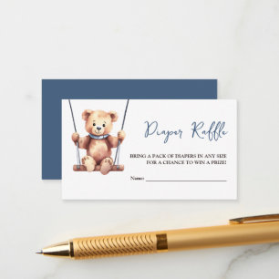 Teddy Bear Boy Baby Shower Diaper Raffle Enclosure Card