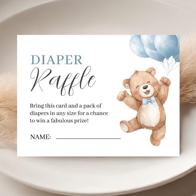 Teddy Bear Boy Baby Shower Diaper Raffle Enclosure Card (Creator Uploaded)