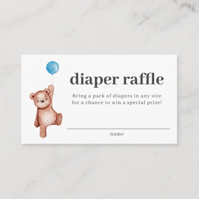 Teddy Bear Boy Baby Shower Diaper Raffle Insert (Front)
