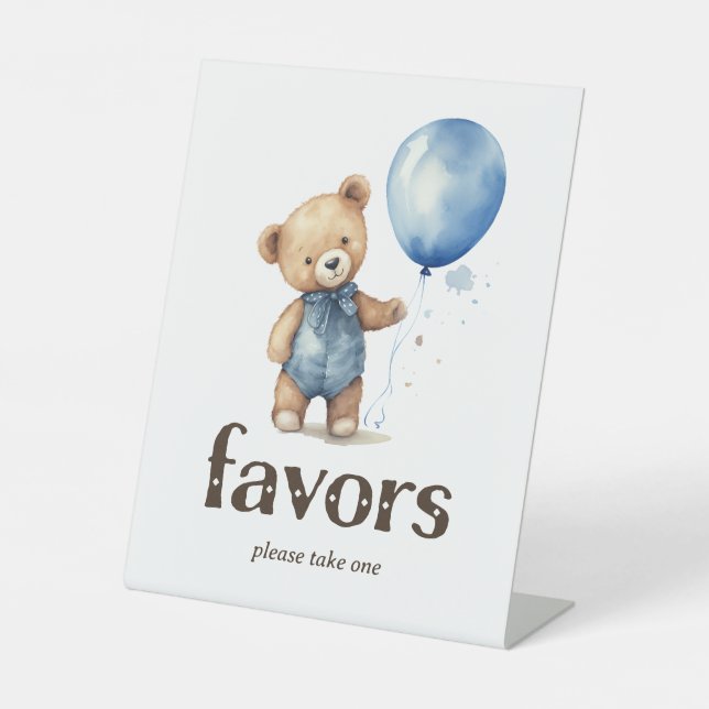 Teddy Bear Boy Baby Shower Favours Pedestal Sign (Front)