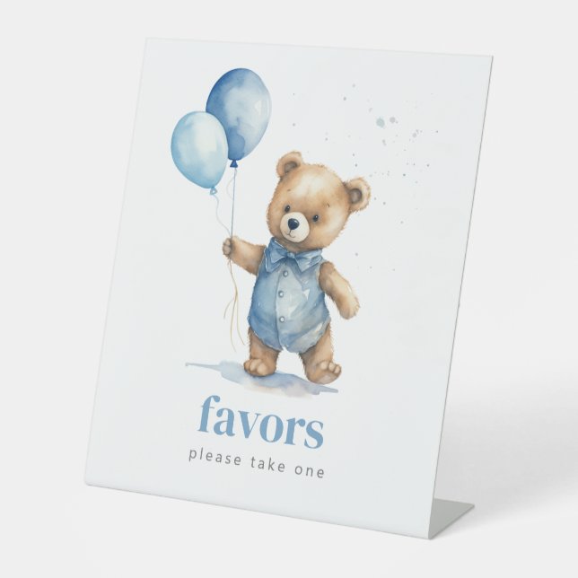Teddy Bear Boy Baby Shower Favours  Pedestal Sign (Front)